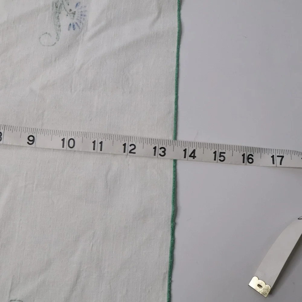 VTG Hand Embroidered Floral Table Runner White Scalloped Edge Green Trim 28in‎